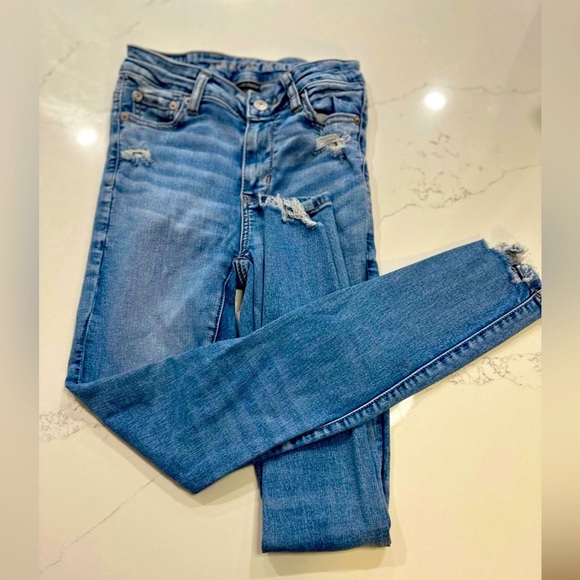 American Eagle “Easy Breezy Blue” high-waisted skinny jeans/Jegging size:0 - Picture 1 of 8